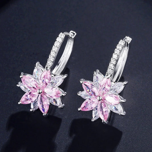 Vintage Light Pink Floral Silver Earrings-Ariette Jewelry