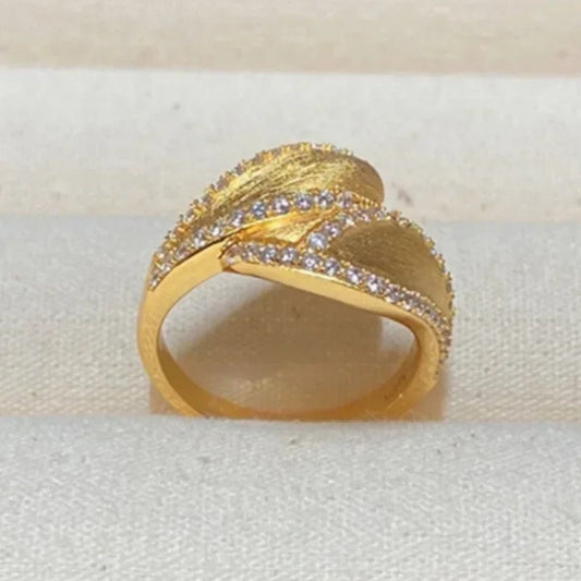 Classic Gold & Crystal Leaf Adjustable Ring-Ariette Jewelry