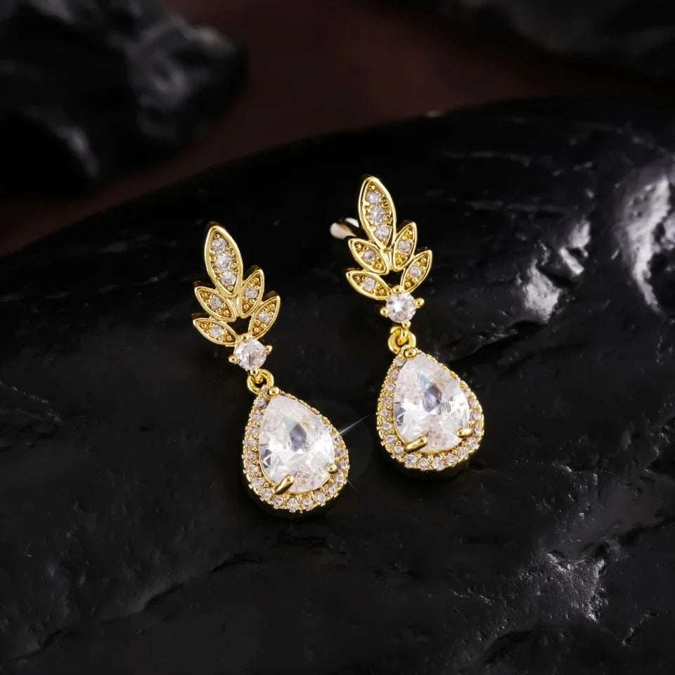 Gold Vintage Crystal Drop Earrings-Ariette Jewelry