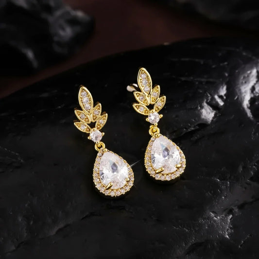 Gold Vintage Crystal Drop Earrings-Ariette Jewelry
