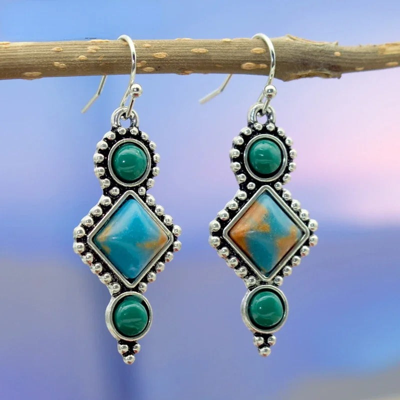 Vintage Blue & Green Gemstone Drop Earrings-Ariette Jewelry