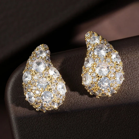 Vintage Gold Crystal Cluster Earrings-Ariette Jewelry