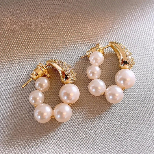 Vintage Gold & Pearl Cluster Earrings-Ariette Jewelry