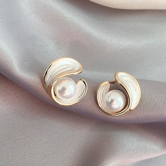 Vintage Gold & Pearl Swirl Earrings-Ariette Jewelry