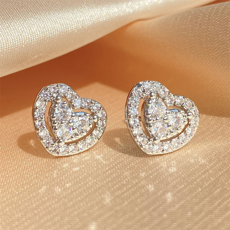 Silver Vintage Sparkling Heart Earrings-Ariette Jewelry