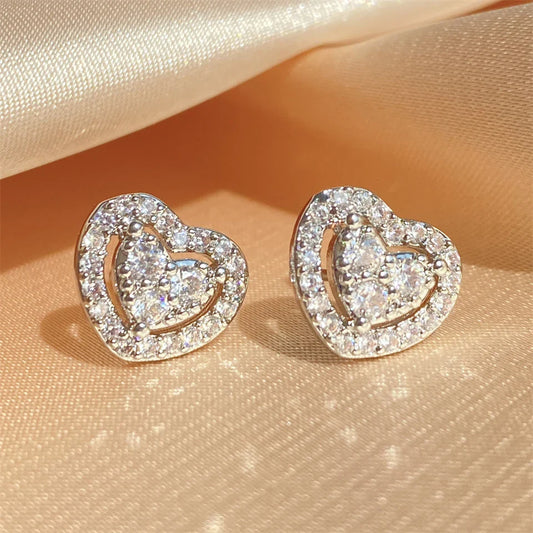 Silver Vintage Sparkling Heart Earrings-Ariette Jewelry