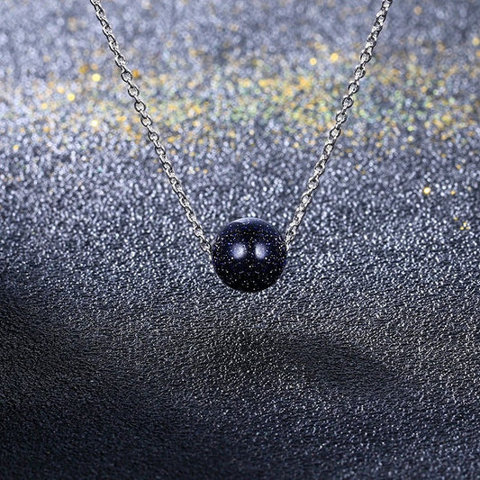 Silver Blue Sandstone Pendant Necklace-Ariette Jewelry