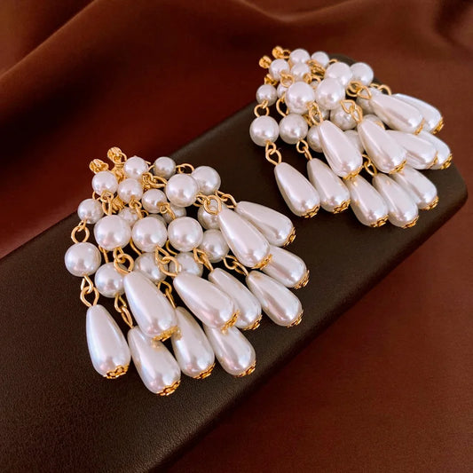 Vintage Large Strand Water Drop Pearl Dangle Earrings-Ariette Jewelry