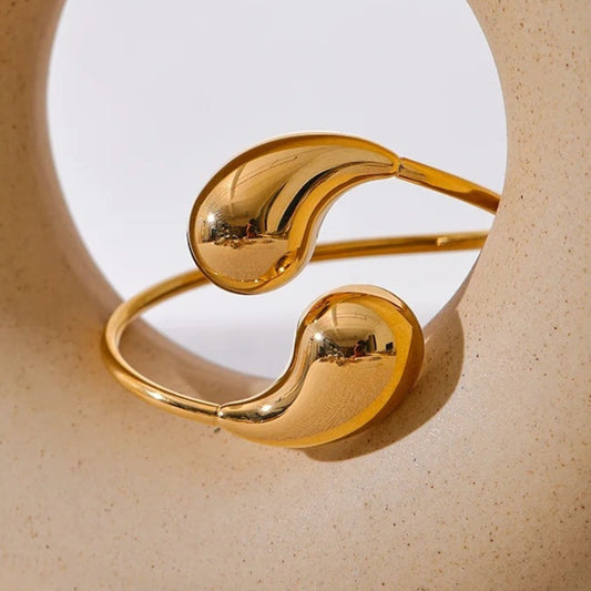 Gold Abstract Drop Cuff Adjustable Bracelet-Ariette Jewelry