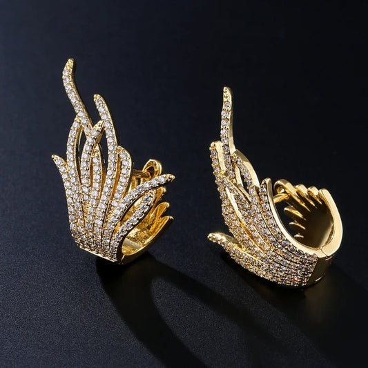Gold Sparkle Winged Flame Earrings-Ariette Jewelry