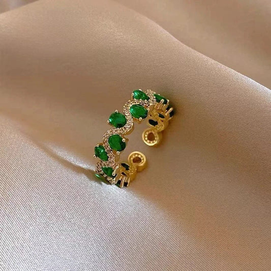 Vintage Green Stone & Gold Adjustable Ring-Ariette Jewelry