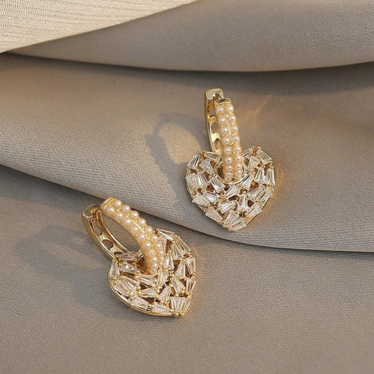 Vintage Heart Shaped Gold & Pearl Earrings-Ariette Jewelry