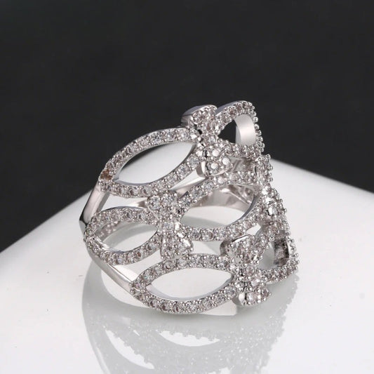 Classic Silver Floral Halo Vintage Ring-Ariette Jewelry
