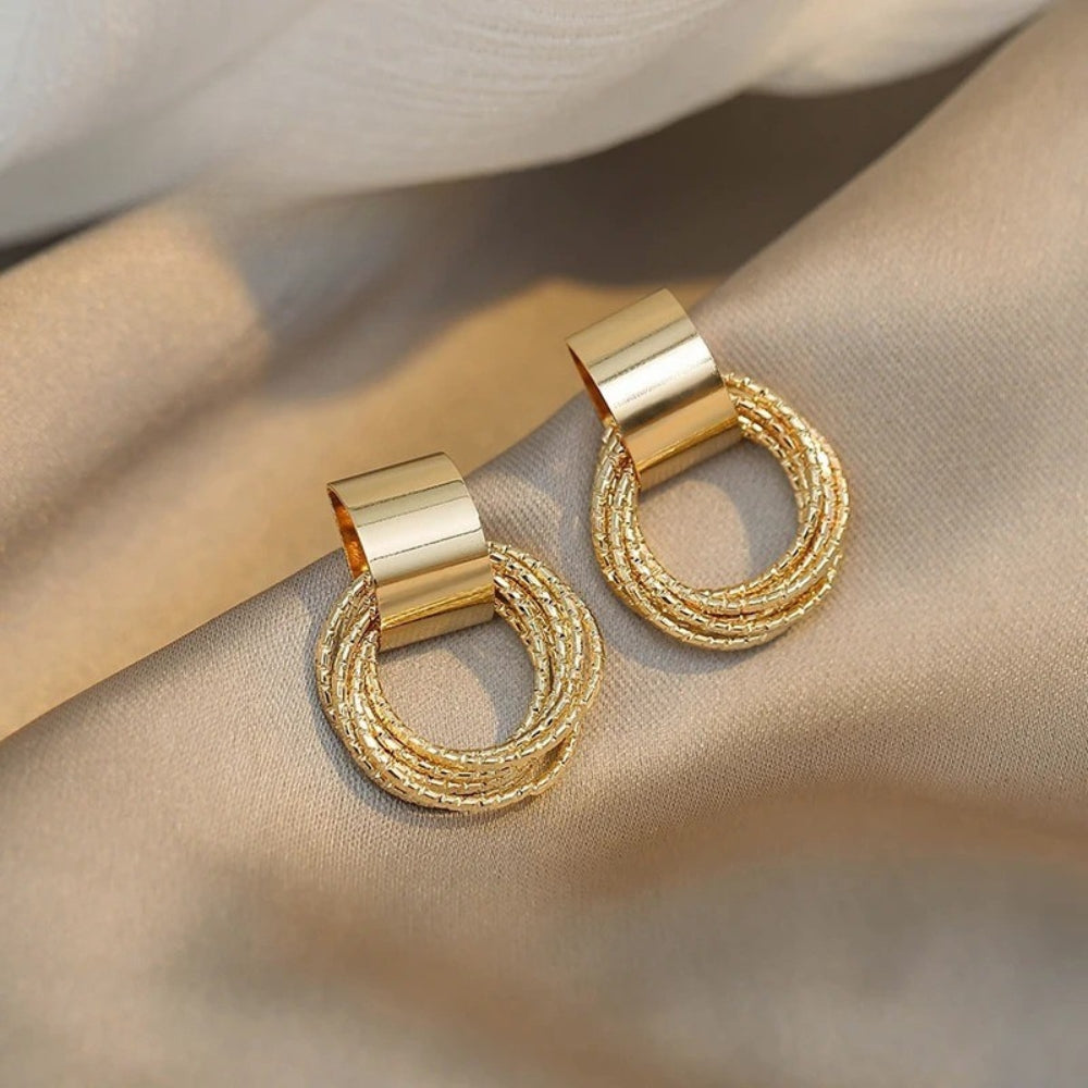 Retro Gold Multiple Small Circle Pendant Earrings-Ariette Jewelry