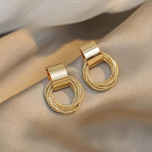 Retro Gold Multiple Small Circle Pendant Earrings-Ariette Jewelry
