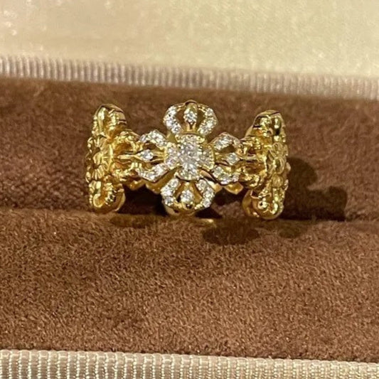 Vintage Gold & Diamond Floral Blossom Adjustable Ring-Ariette Jewelry