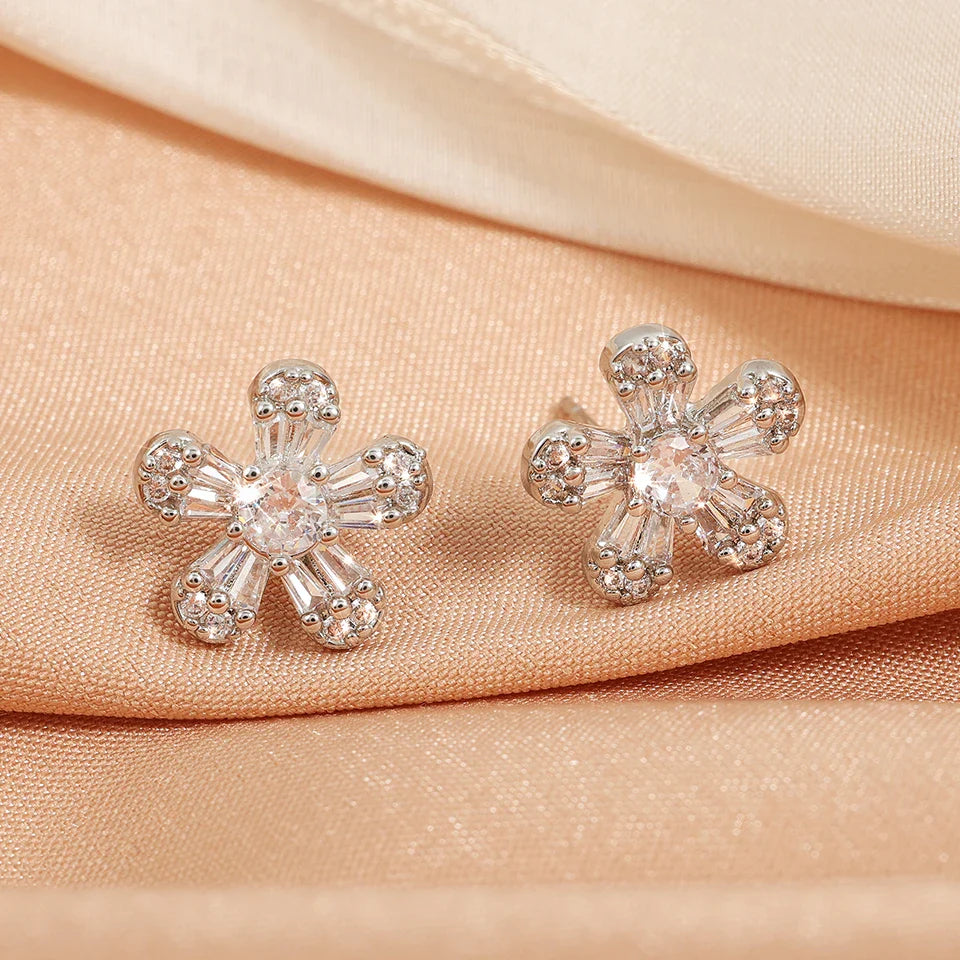 Silver Vintage Crystal Flower Earrings-Ariette Jewelry