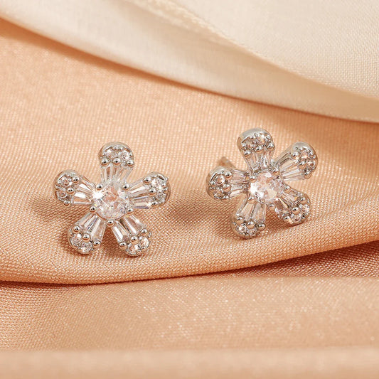 Silver Vintage Crystal Flower Earrings-Ariette Jewelry