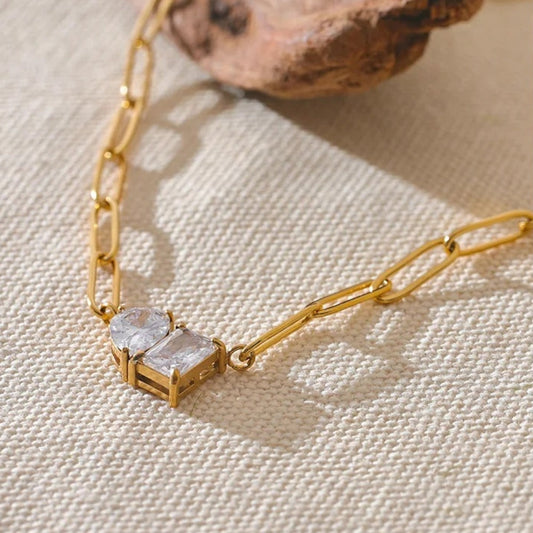 Gold Chain Crystal Pendant Necklace-Ariette Jewelry