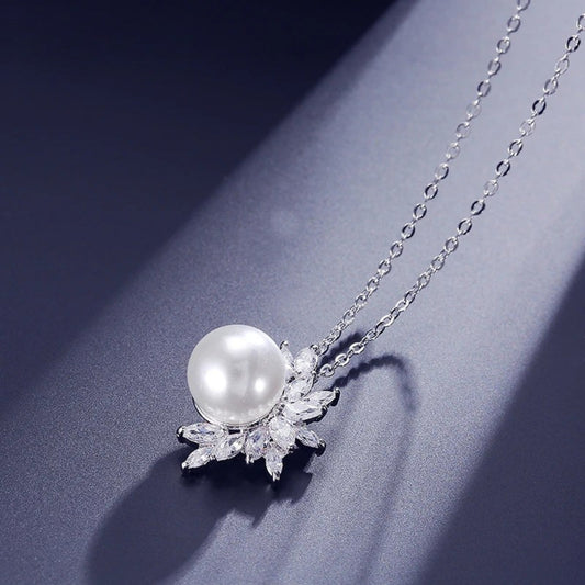 Silver Vintage Pearl Flower Necklace-Ariette Jewelry