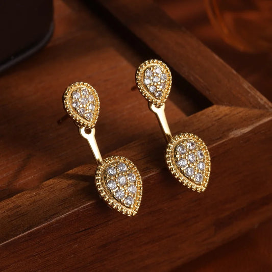 Vintage Gold Teardrop Dangle Earrings-Ariette Jewelry