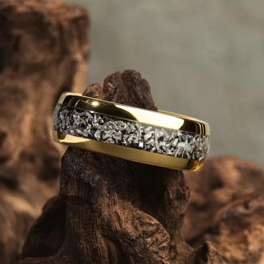 Gold Shimmer Inlay Statement Ring-Ariette Jewelry
