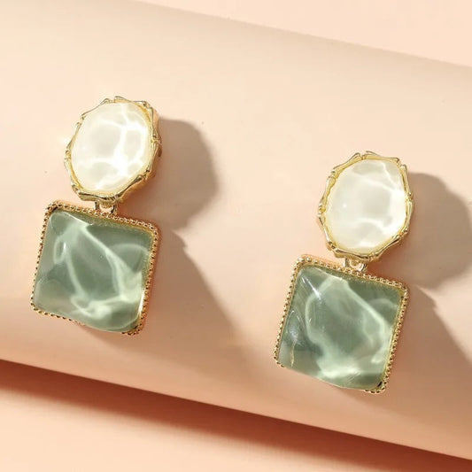 Vintage Green & Pearl Drop Earrings-Ariette Jewelry