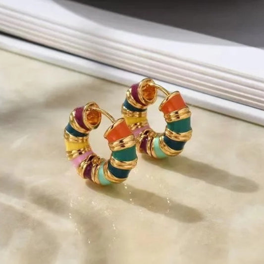 Gold Bohemian Multicolor Beads Hoop Earrings-Ariette Jewelry