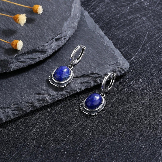 Vintage Silver Blue Stone Earrings-Ariette Jewelry