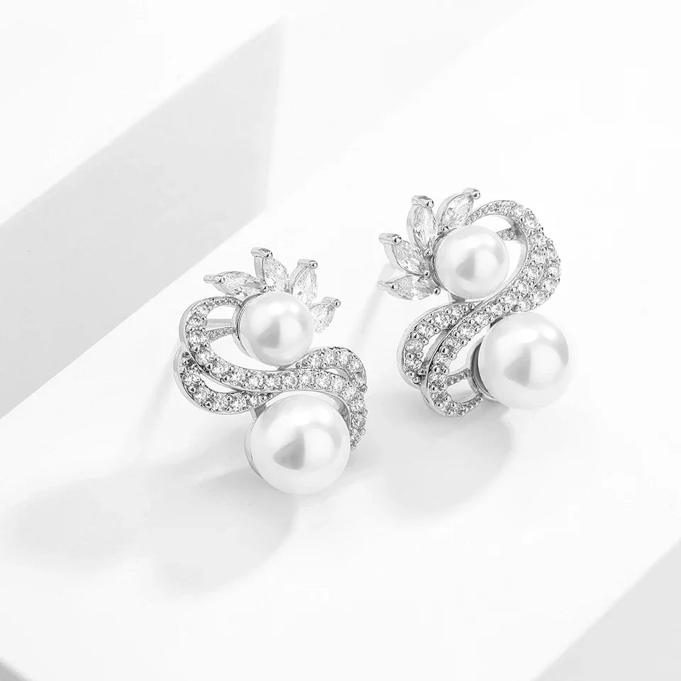 Vintage White Pearl Leaf Earrings-Ariette Jewelry