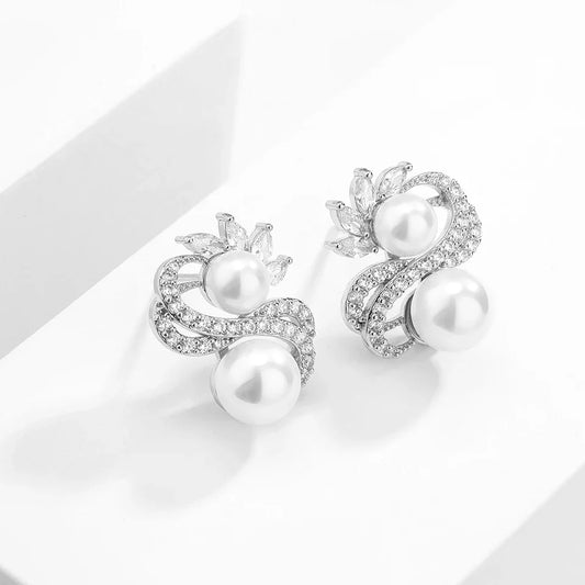 Vintage White Pearl Leaf Earrings-Ariette Jewelry