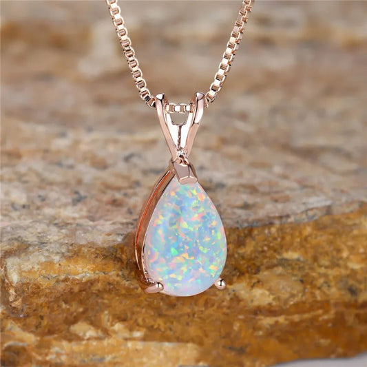 Rose Gold Opal Pendant Necklace-Ariette Jewelry