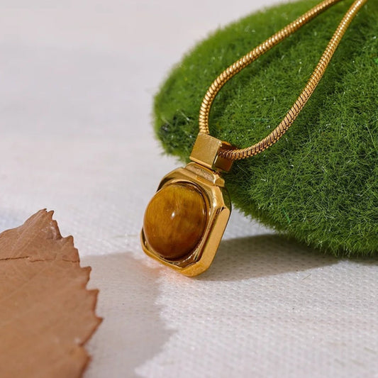 Vintage Gold Tiger Eye Pendant Necklace-Ariette Jewelry