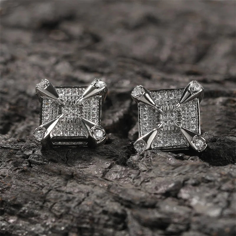 Silver Dragon Claw Square Earrings-Ariette Jewelry