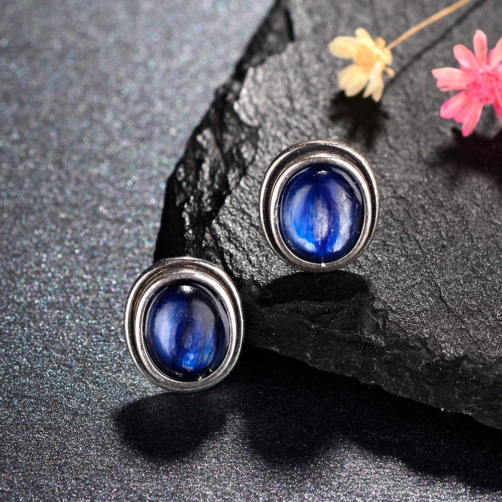 Silver Midnight Blue Gem Earrings-Ariette Jewelry
