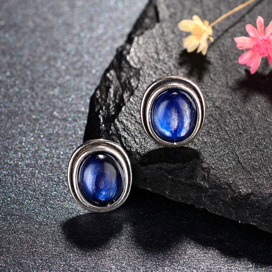 Silver Midnight Blue Gem Earrings-Ariette Jewelry