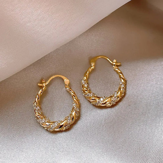 Gold Vintage Braided Sparkle Earrings-Ariette Jewelry