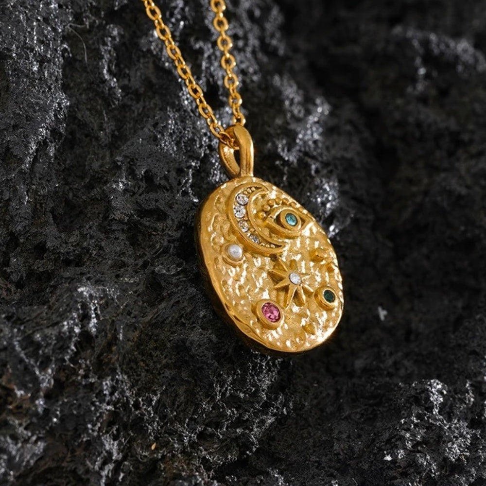 Vintage Gold Moon & Star Pendant Necklace-Ariette Jewelry