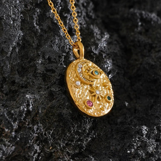 Vintage Gold Moon & Star Pendant Necklace-Ariette Jewelry
