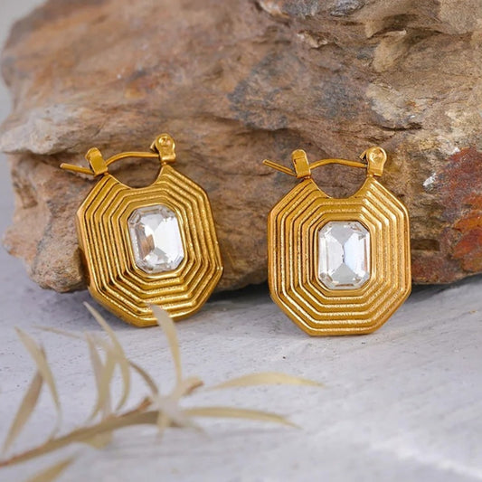 Vintage Geometric Gold Hoop Earrings-Ariette Jewelry