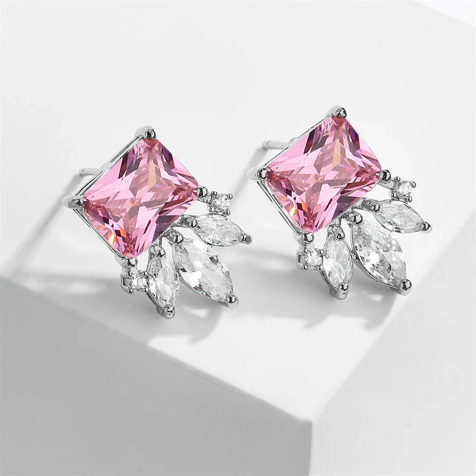 Vintage Silver Pink Crystal Earrings-Ariette Jewelry