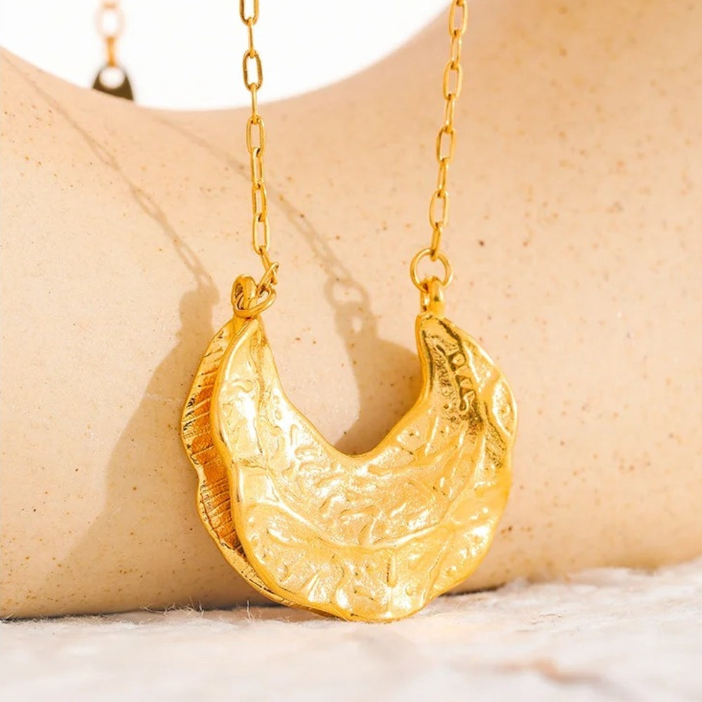 Vintage Gold Crescent Pendant Necklace-Ariette Jewelry