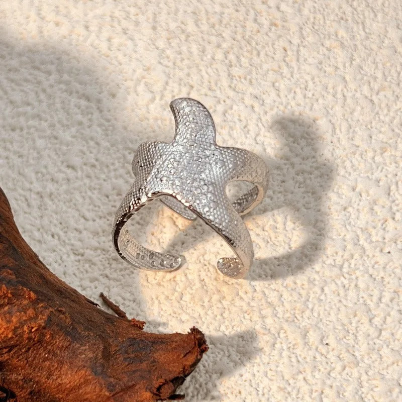 Vintage Silver Starfish Adjustable Ring-Ariette Jewelry