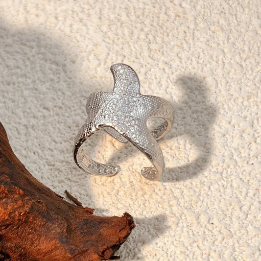 Vintage Silver Starfish Adjustable Ring-Ariette Jewelry