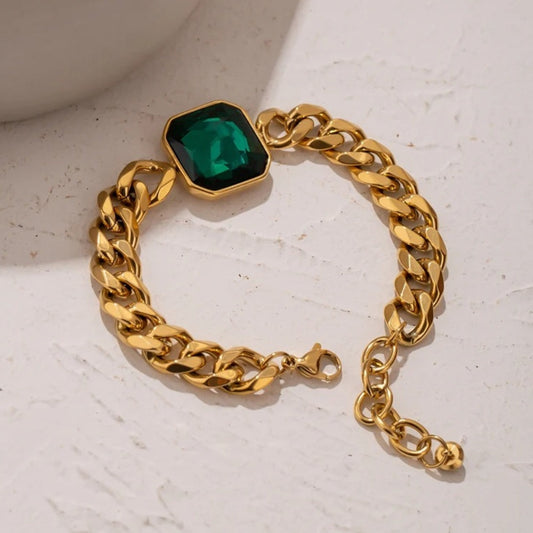 Vintage Gold Green Stone Chain Bracelet-Ariette Jewelry