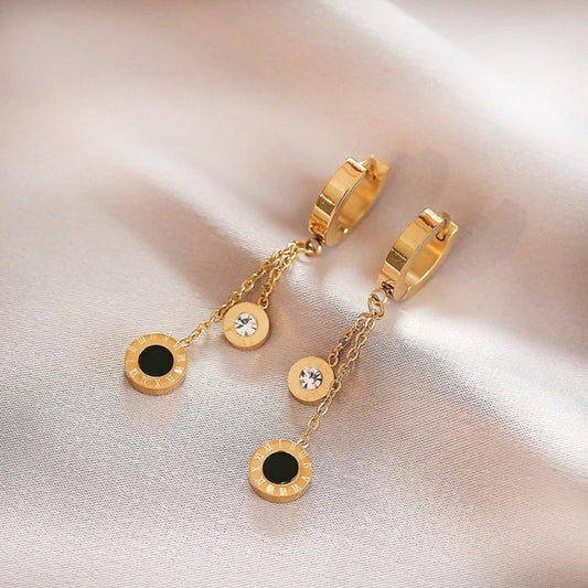 Vintage Gold & Black Crystal Drop Earrings-Ariette Jewelry