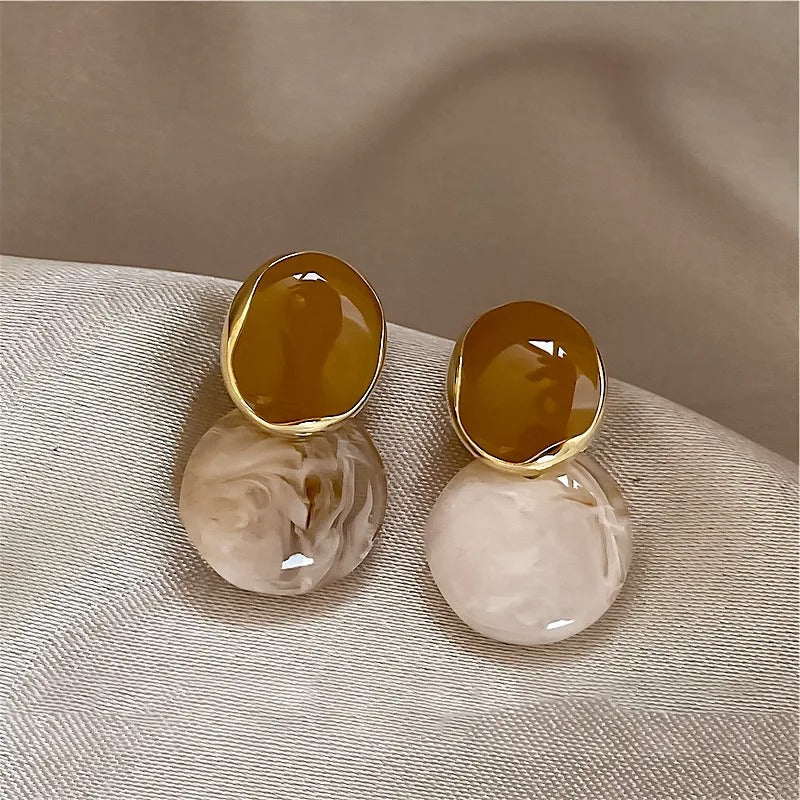 Vintage Earth Tone Gold Earrings-Ariette Jewelry
