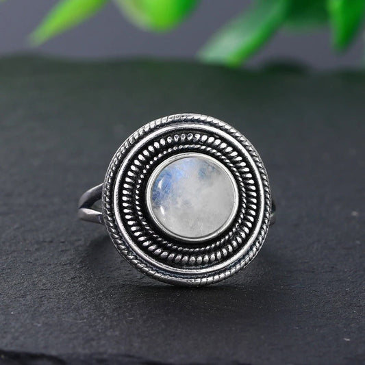 Vintage Moonstone Silver Ring-Ariette Jewelry