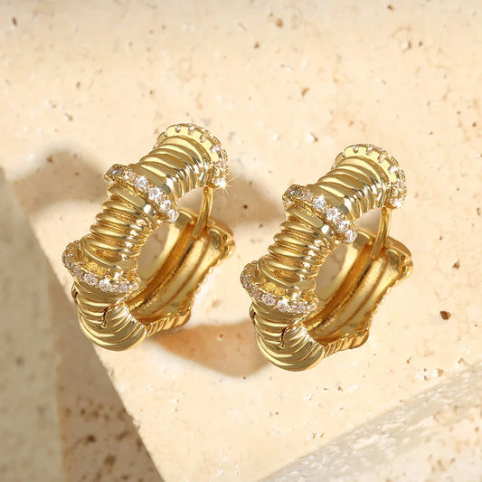 Vintage Gold Chunky Sparkle Hoops-Ariette Jewelry