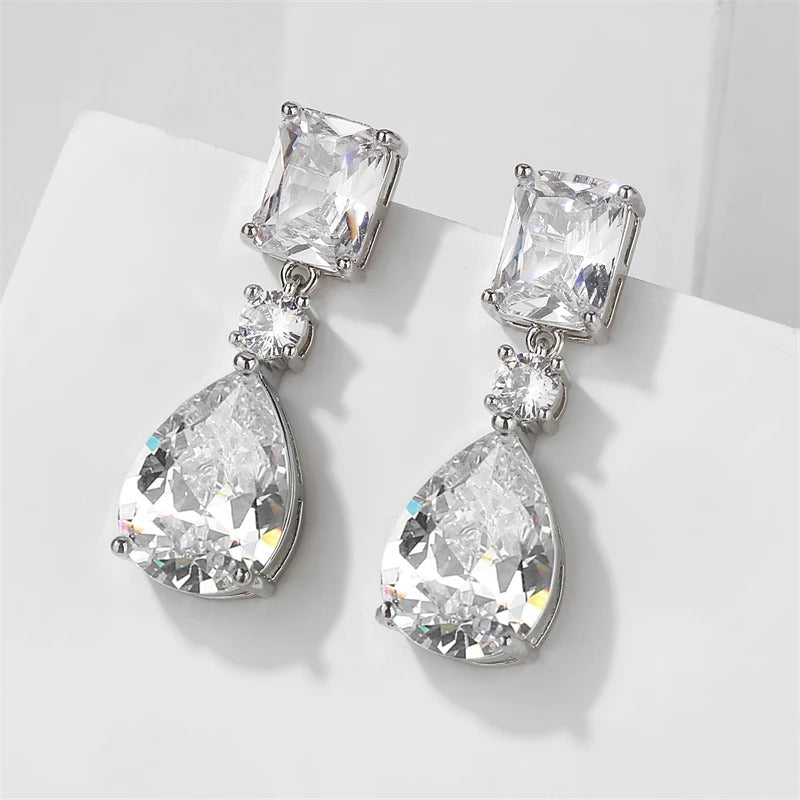 Silver Vintage Sparkling Teardrop Earrings-Ariette Jewelry